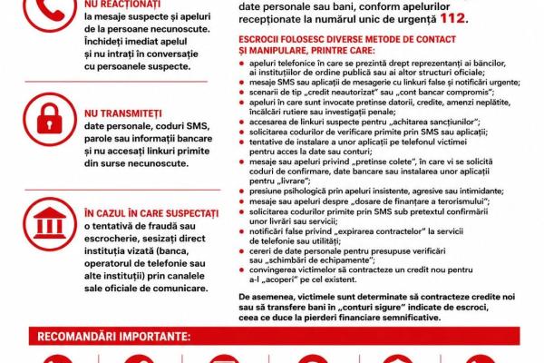 Avertizare privind tentativele de fraudă prin telefon și mesagerie electronică