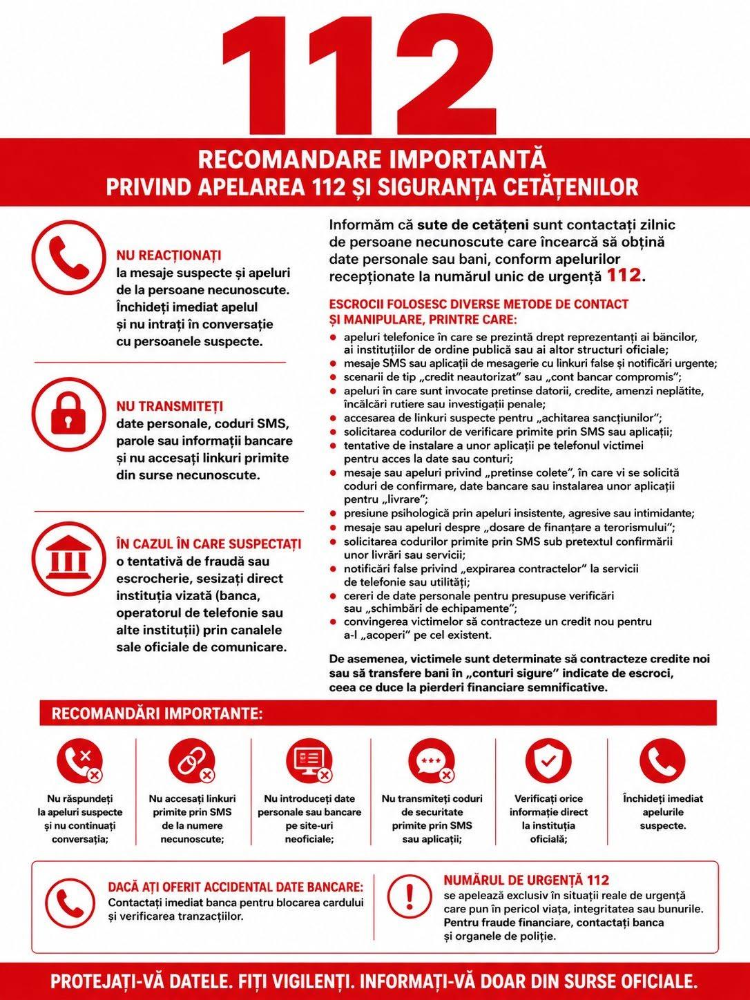 Avertizare privind tentativele de fraudă prin telefon și mesagerie electronică